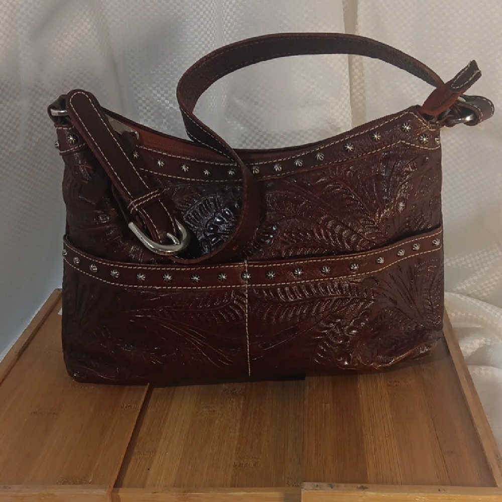 American West Dark Brown Embossed Shoulder Bag